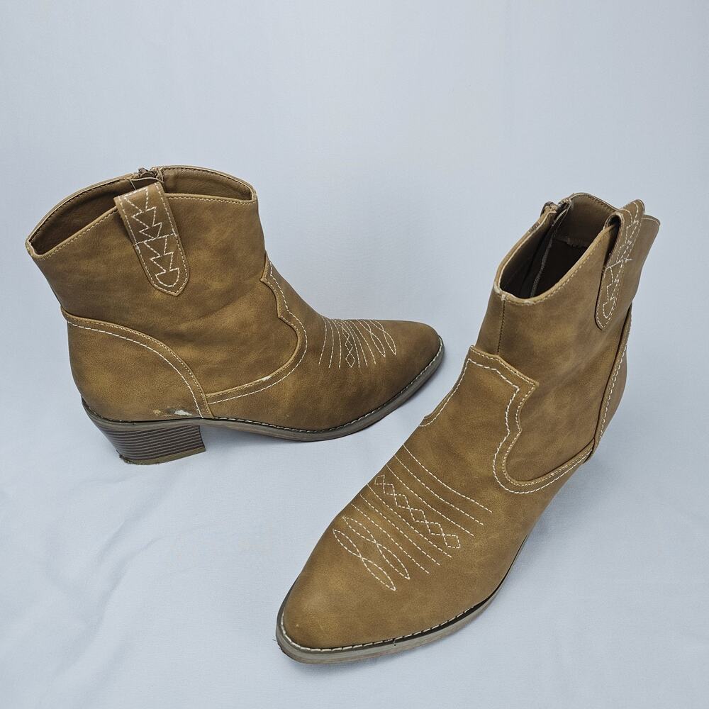 Zaynsia Western Ankle Boots Womens Size 11 Brown Faux Leather Cowgirl Booties